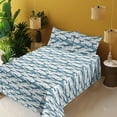 thumbnail image 2 of Ambesonne Nautical Fitted & Flat Sheet with Sham 3 Pcs Set, Whale Pattern Ocean Waves, Twin XL, Sea Blue Soft Blue White, 2 of 5