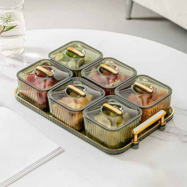 Bandeja de frutas, bandeja transparente para exhibir refrigerios, bandeja para dulces, cajas para almacenar frutos secos y frutas deshidratadas, bandeja para refrigerios para cocina y fiestas, organiz