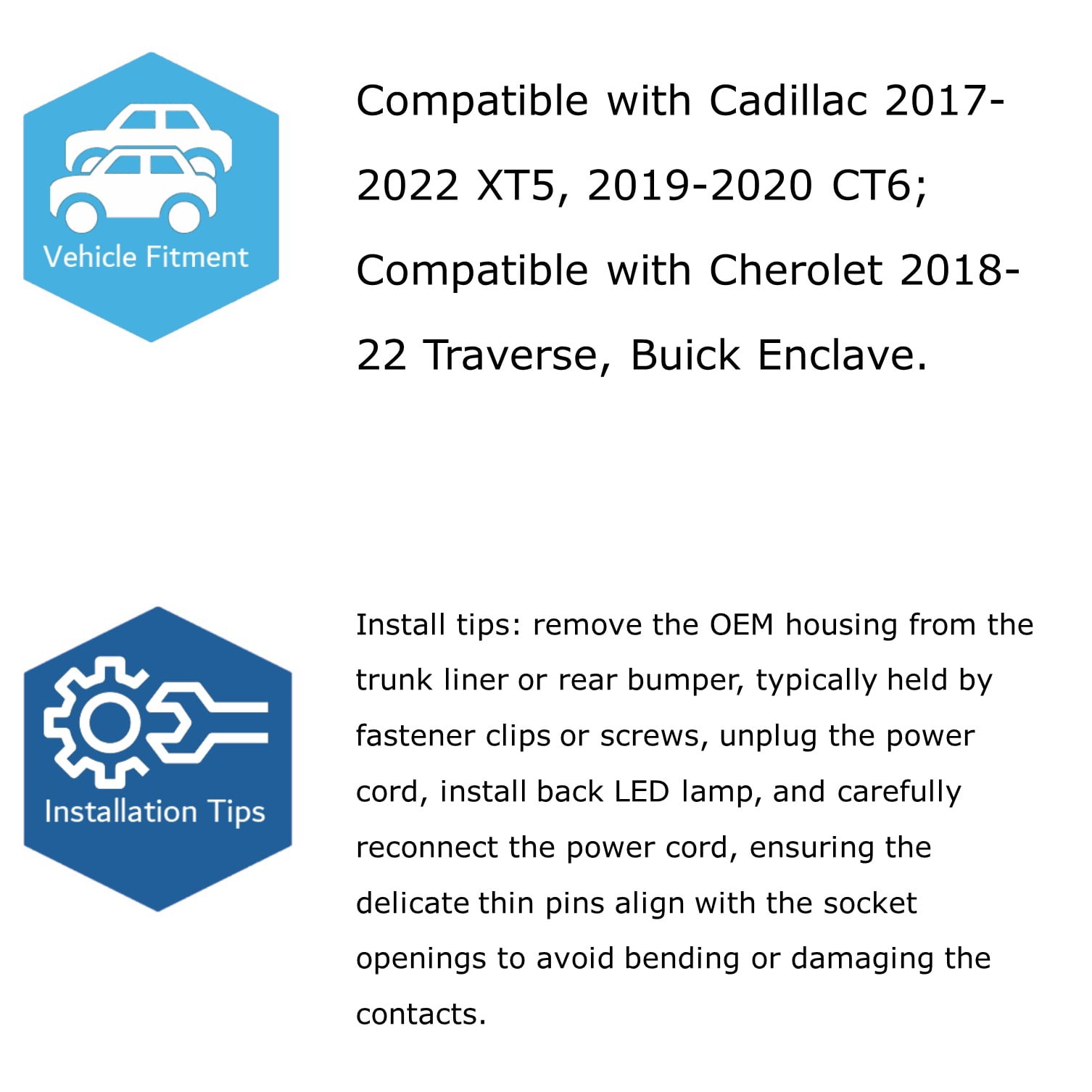 Can-Bus Error Free OEM-Fit 3W Full LED License Plate Light Kit For Cadillac 2017-22 XT5, 2019-20 CT6, Chevy 2018-22 Traverse, Buick Enclave