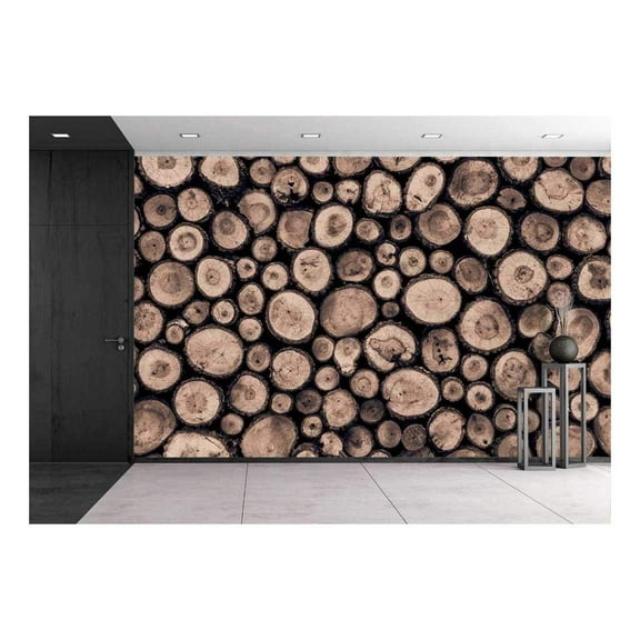 wall26 - Wall Background Made from Log Wood - Removable Wall Mural | Self-Adhesive Large Wallpaper - 100x144 inches