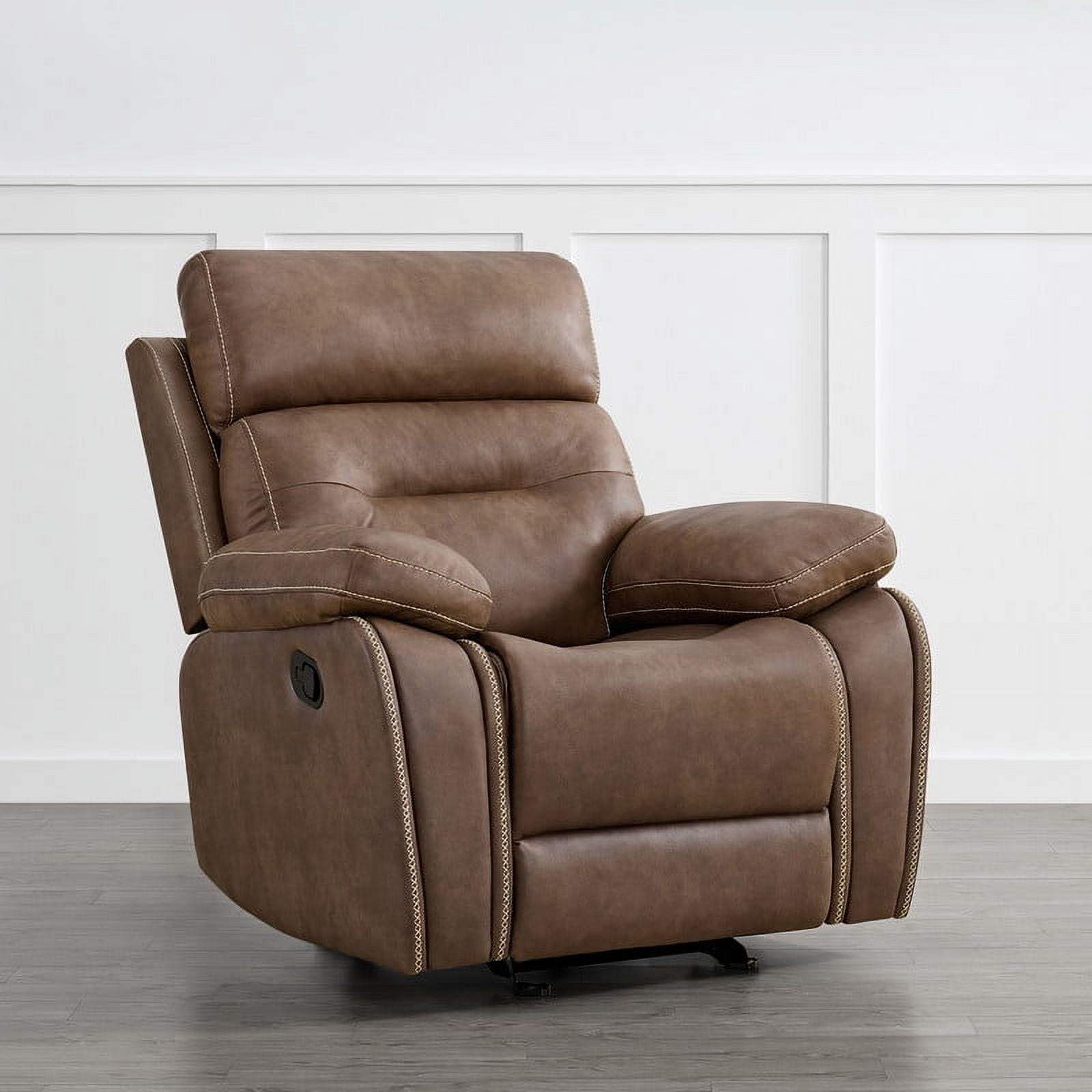 CHITA Polyfoam Wood Living Room Hassle Free Rocker Recliner Chair Saddle Brown