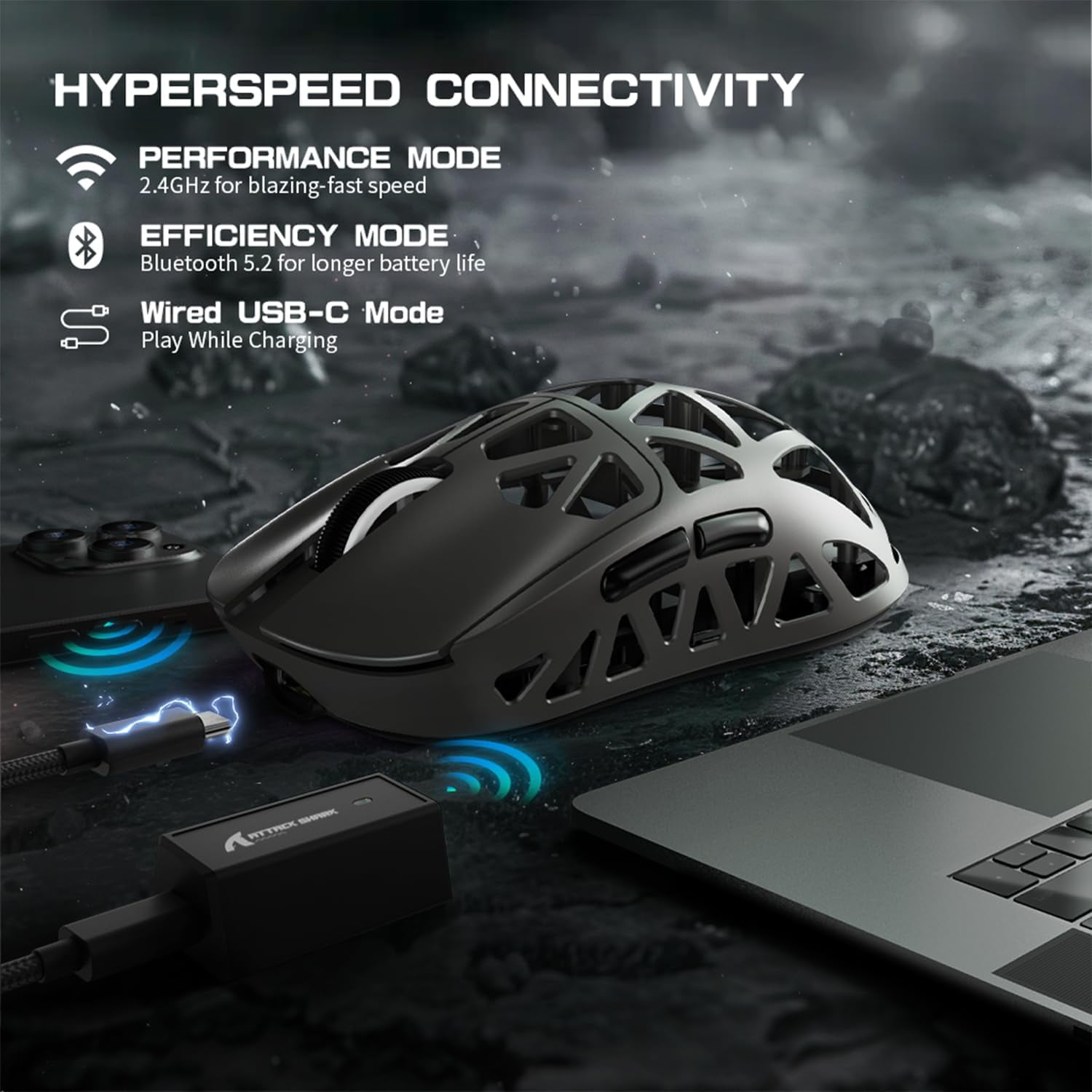 ATTACK SHARK R2 Wireless 8K Magnesium Alloy Mouse, PixArt PAW3950 Gaming Sensor, 48g SUPERLIGHT Mouse, BT/2.4G/Wired Gaming Mouse, Adjustable DPI 42000, Office Mice for Win11/Xbox/PS/Mac -Gray