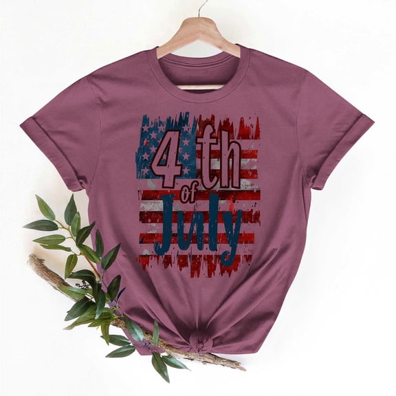 Women's T-shirts Short Sleeves Round Neck Simple Graphic Pattern Lightweight Soft Tops T-shirts for Independence Day Fourth of July Women's Beach Outfits Ship in 2 Days