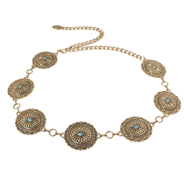 Cinturón de cadena para mujer, cinturón decorativo para pantalones vaqueros, cinturón de vestir de moda Oro