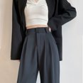 thumbnail image 1 of Pantalones de traje gris para mujer, de alta calidad, drapeados, primavera y otoño, rectos, sueltos, casuales, con fregona pequeña, pantalones estrechos de pierna ancha, 1 of 4