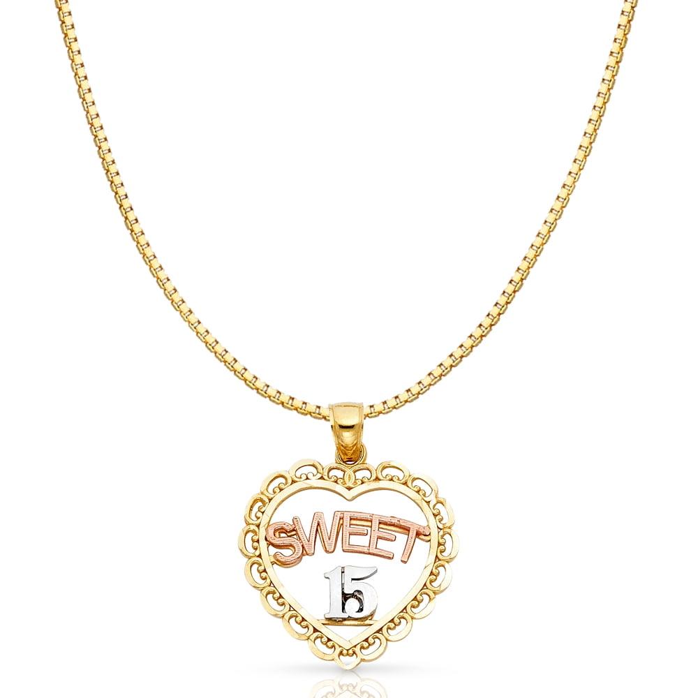 Ioka 14K Tri Color Gold 15 Years Quinceanera Years Heart Charm Pendant For Necklace or Chain Ioka 14K Tri Color Gold 15 Years Quinceanera Years Heart Charm Pendant For Necklace or Chain