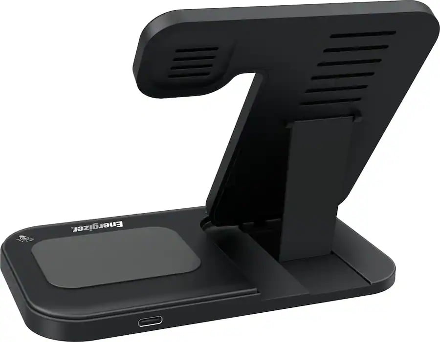 Energizer 3 in 1 15W Foldable Qi Certified Wireless Charging Station for Phone Earbuds and Apple Watch Black