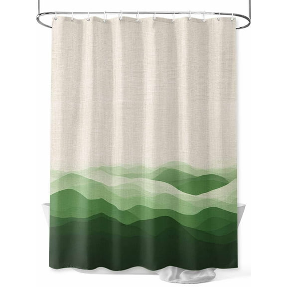 Fsddascl Green Beige Ombre Shower Curtain Set - Small 36" x 72" Washable Bathtub Curtain with 12 Hooks, Minimalist Ocean Waves Linen Waterproof Fabric Stall Shower Curtains for Bathroom/Bathtub