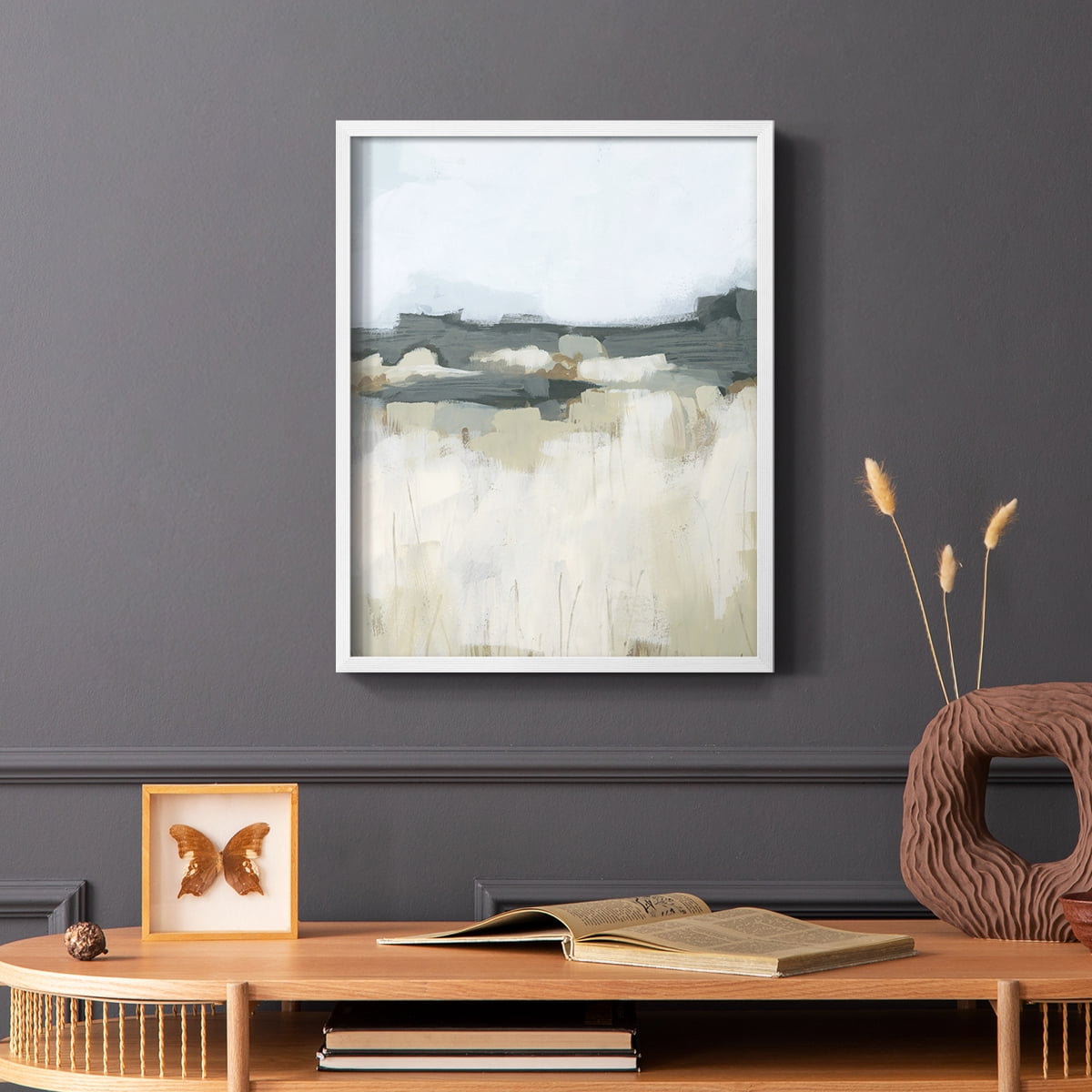 Brushstroke Badlands I Framed Print in White Solid Wood Framed Print No Nail Hanging
