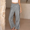 thumbnail image 6 of Women's Boho Chic Gingham Trousers with Elastic Smocked Waists and Flowy Wide Legs Cute Casual Trousers with Pockets Black L, 6 of 7