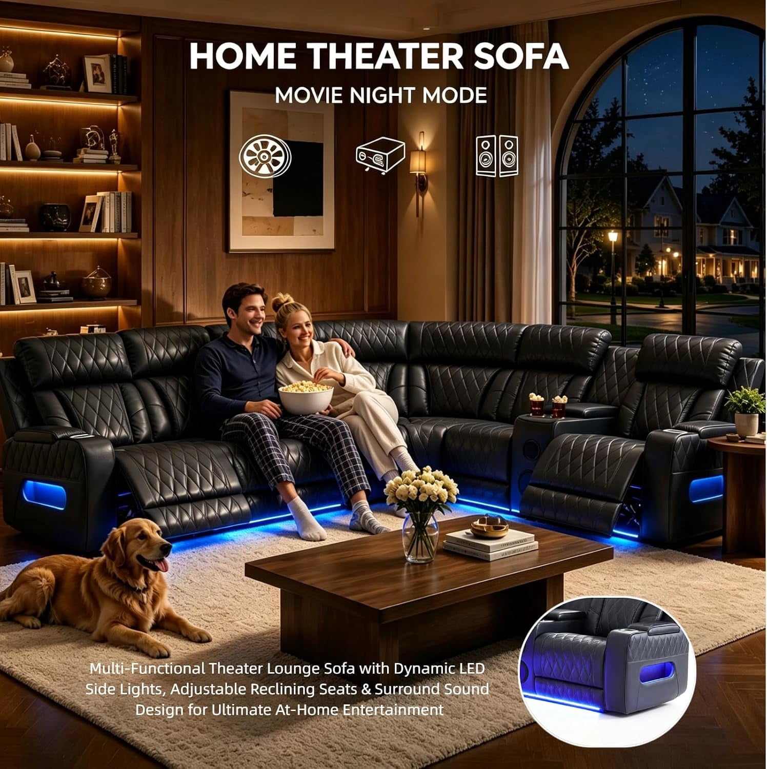 5 Seat L-Shaped Recliner Couch with USB Charging, 3PCS/Set Power Reclining Sectional Sofa with Cup Holders and Storage for Living Room, Home, Theater Seating, House, Apartment
