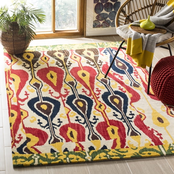 SAFAVIEH Ikat Betty Southwestern Wool Area Rug, Cream/Green, 2' x 3'
