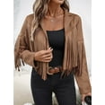 thumbnail image 4 of Women'S Faux Suede Leather Tassel Jackets with Lining Cropped Fringe Coats Fall Fashion Must Haves Brown XL, 4 of 9