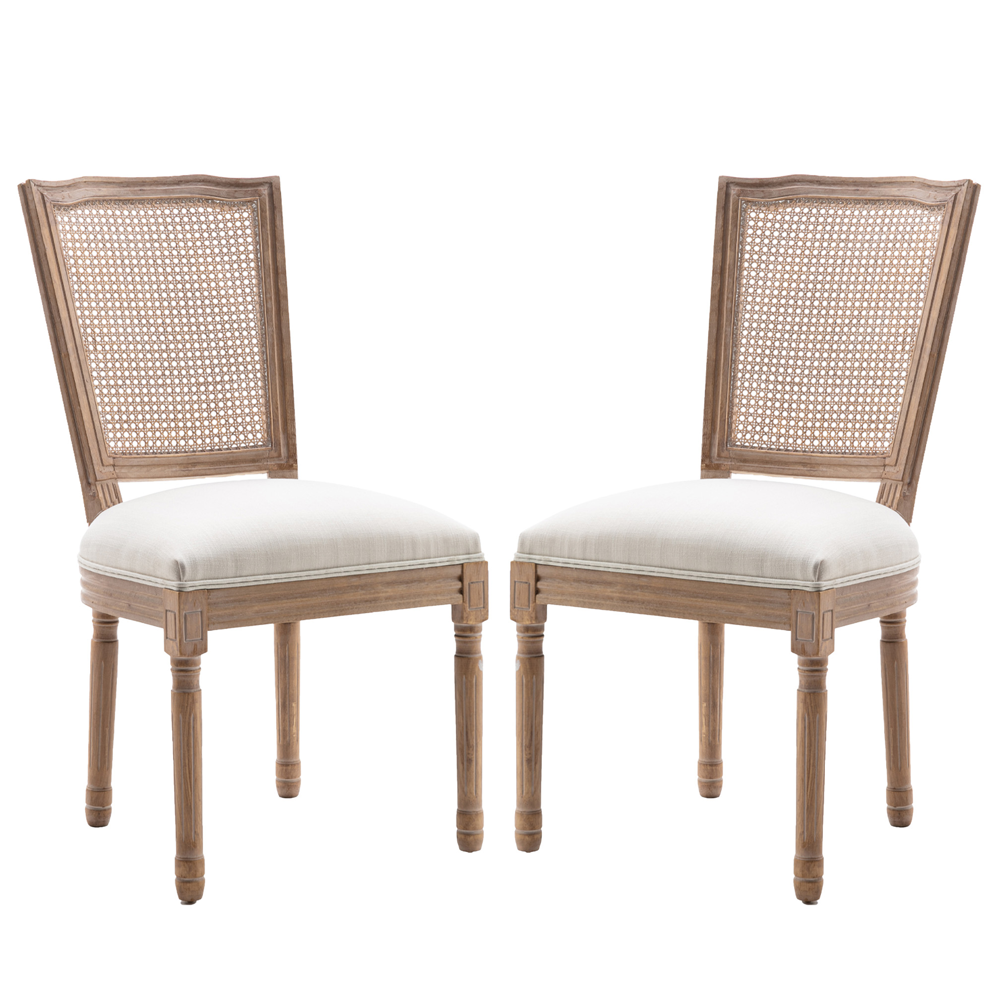 KCC French Dining Chair Set of 2 Upholstered Fabric Rattan Square Back
