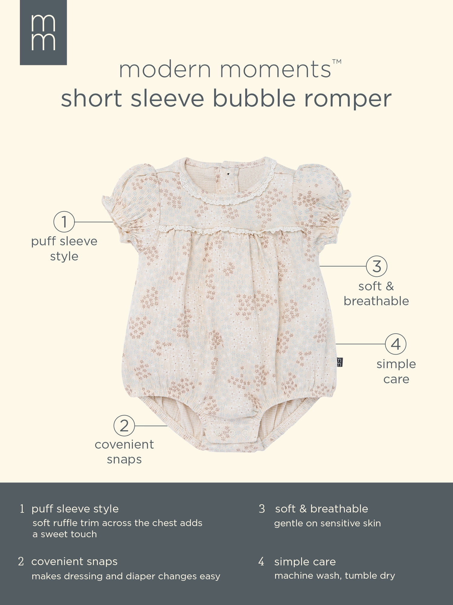 Modern Moments by Gerber Baby Girl Bubble Romper, Sizes 0/3 Months - 24 Months