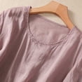 thumbnail image 5 of Womens Cute Babydoll Tops Casual Cotton Solid Color Lantern Short Sleeve Round Neck T-Shirts Loose Traditional Embroidery Basic Soft Blouses, 5 of 8