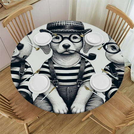 

Sheronv Anthropomorphic Animals Round Table Cover Stain Resistant Washable Indoor Outdoor Tablecloth Kitchen Dining Wedding Parties Full Width Single-Sided Printing 100% Polyester Fiber 46 -50