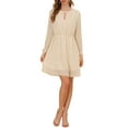 thumbnail image 2 of INSPIRE CHIC Women's Dress Gilding Star V Neck Long Sleeve Party Flared A-Line Dress XS Beige, 2 of 8
