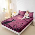 thumbnail image 3 of Homewish Halloween Black Cat Bed Sheets,Spooky Vine Print Full Size Sheets,Magenta Black,4pcs,1 Flat Sheet,1 Fitted Sheet and 2 Pillowcases, 3 of 6