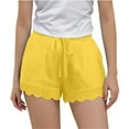 thumbnail image 2 of Kids Active Shorts Girls Cotton Linen Shorts, Summer Cute Lace Patchwork Comfy Elastic High Waist Yoga Dance Shorts for Beach Vacation Casual Yellow 7Y, 2 of 9