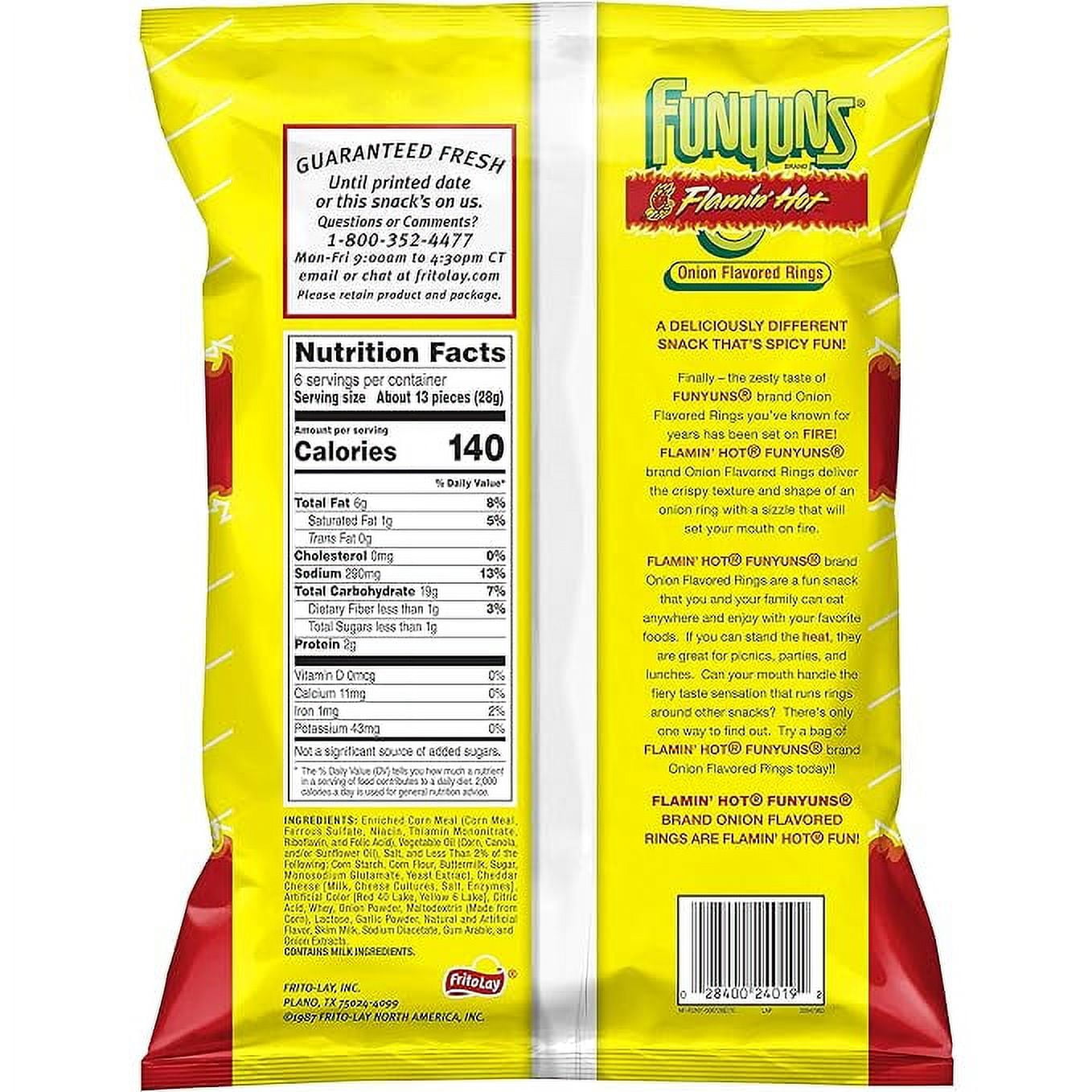 Funyuns Flamin' Hot Onion Flavored Rings Snack Chips, 6.5 oz Bag