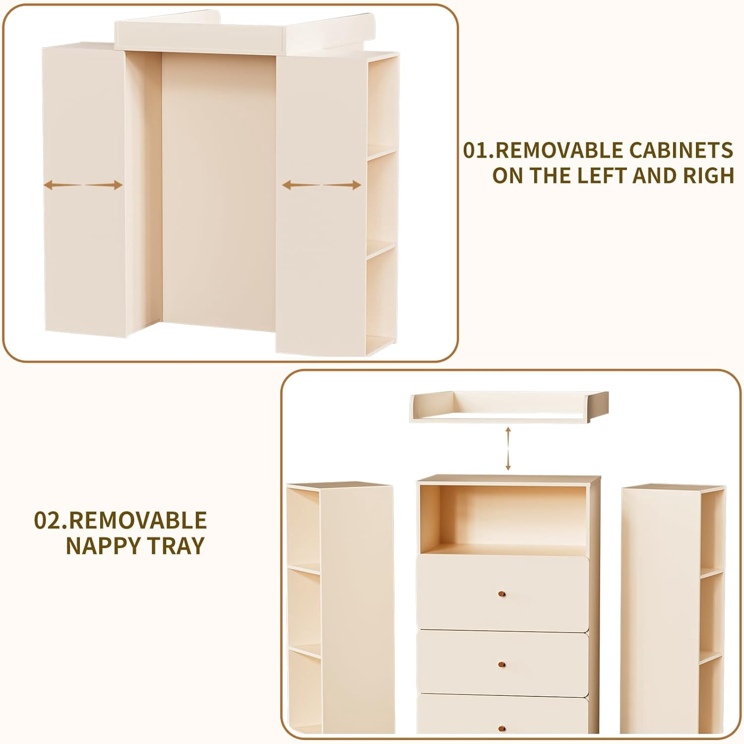 Baby Changing Table Dresser with Removable Nappy Tray, Lattice Cabinets - Cuoote 6 Drawer Nursery Dresser, Diaper Changing Station for Nursery, Living Room (Nude Pink)