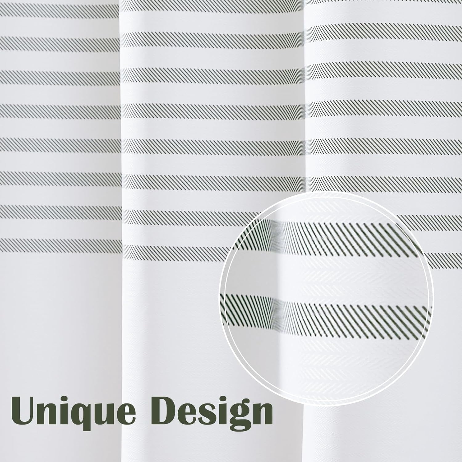 White Shower Curtain with Greenblack Stripes Waterproof Fabric Shower Curtain for Bathroom Modern Neutral Farmhouse Shower Curtain 70x72 inches with Hooks Shower Curtains Set Spa Hotel Dorm