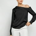thumbnail image 2 of Satin Long Sleeve Tops for Women Y2k Solid Color Tunic Tops Off Shoulder Blouse Casual T shirts Black XL, 2 of 7