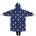 thumbnail image 2 of Oversized Wearable Blanket Hoodie,Dark Blue Christmas Dog and Snowman Pattern Sherpa Blanket Hoodie with Super Pockets,Super Warm Fuzzy Pullover for Women & Men, 2 of 6