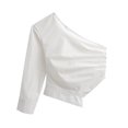 thumbnail image 3 of Womens Fashion Tops Fall Casual Loose Long Sleeve One-Shoulder Solid Shirt Stretch Ruched Blouse, 3 of 6