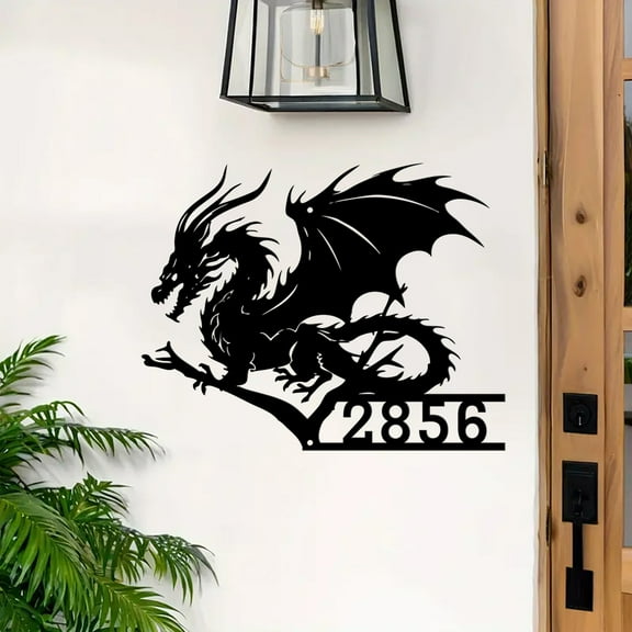 Custom Personalized Dragon House Number, Dragon Home Number Metal Wall Sign, Dragon Outdoor House Address Sign, Dragon Home