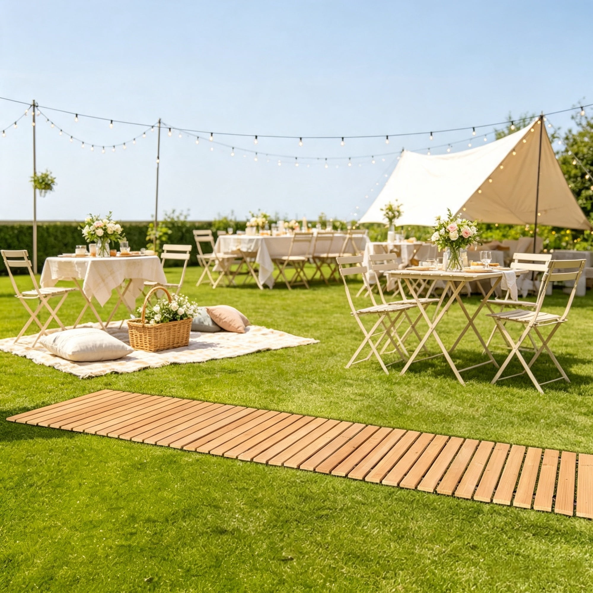 Wooden Garden Pathway, Decorative Wooden Walkway for Backyard & Wedding Party, 8 ft L x 17 in