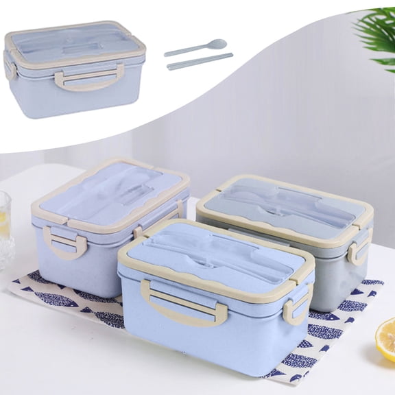 Adult Bento Lunch Box 1000ML | 3-Compartment Leakproof Food Container with Chopsticks & Spoon | Microwave Safe, Durable PVC, Pink/Green/Blue | Portable Meal Prep for Work, Travel