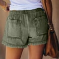 thumbnail image 4 of POTETI Denim Women Jean Shorts High Waisted Shorts for Women Casual Tassels Cargo Drawstring with Pockets Solid Shorts, 4 of 5