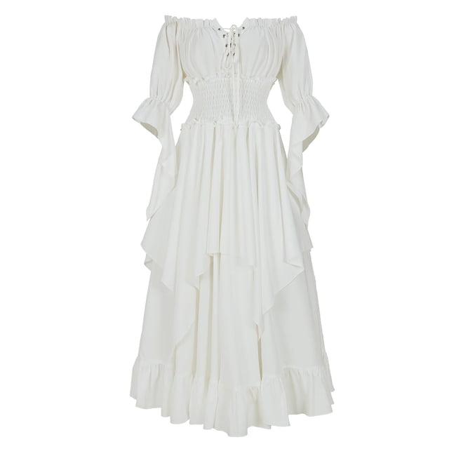 Amzcrzy Robes pour Femmes Vintage à Blocs de Couleur Robes Gothiques pour Femmes Tunique Fluide Robe Maxi Plissée Robe Médiévale pour Femmes G