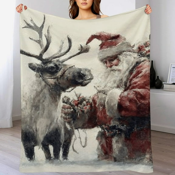 RKSupls Christmas Throw Blanket,Soft Warm Fannel Santa's Reindeer Framed Blankets Gift for Home Bed Sofa Couch Decor,30x40 in