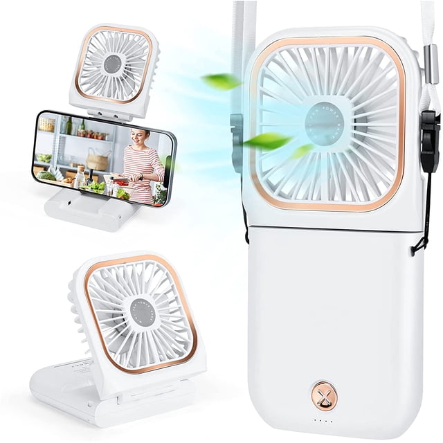 Portable Fan,Mini USB Desk Fan Phone Holder Rechargeable With Power Bank Wearable Personal Fan 3 Speeds Foldable Design For Office Kitchen Household Outdoors Travel