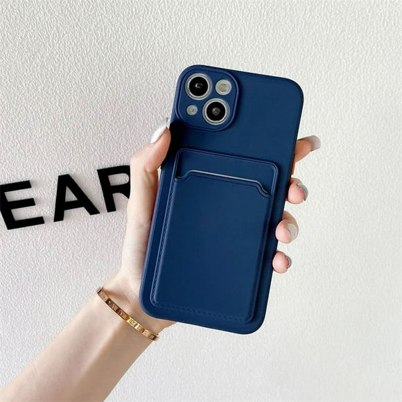 Luxury Slot Wallet Back Case For iPhone 15 14 13 12 11 16 Pro Max Soft Silicone Card Holder Cover For iPhone 16 15 14 Plus Case Navy Blue for iPhone 13Pro Max