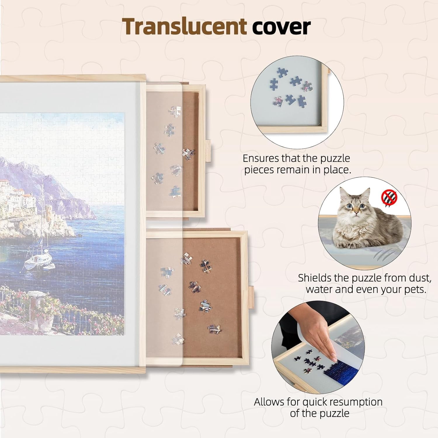 2000 Pieces 2-in-1 Tilting & Rotating Puzzle Board for Adults Gifts, Wooden Jigsaw Puzzle Table with 4 Drawers, 28.5" x 40.1" Portable Board with Lazy Susan and Cover