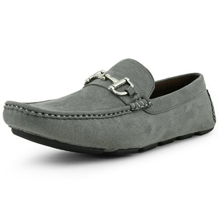 Image of Amali Mens Slip On Casual Driving Loafers With Buckle Gray Size 10