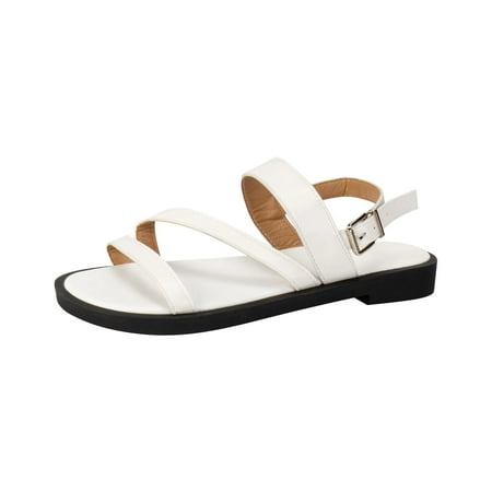 

Womens Summer Sandals Open Toe Buckle Sandals Strappy Roman Sandals Casual Comfort Flat Walking Shoes for Women