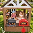 thumbnail image 5 of Auarte Outdoor Playhouse for Kids Ages 3+, Wooden Play House with BBQ Grill, Pizza Oven, Pretend Food, Cash Register, Doorbell, Toy Phone, Blackboards, 5 of 11