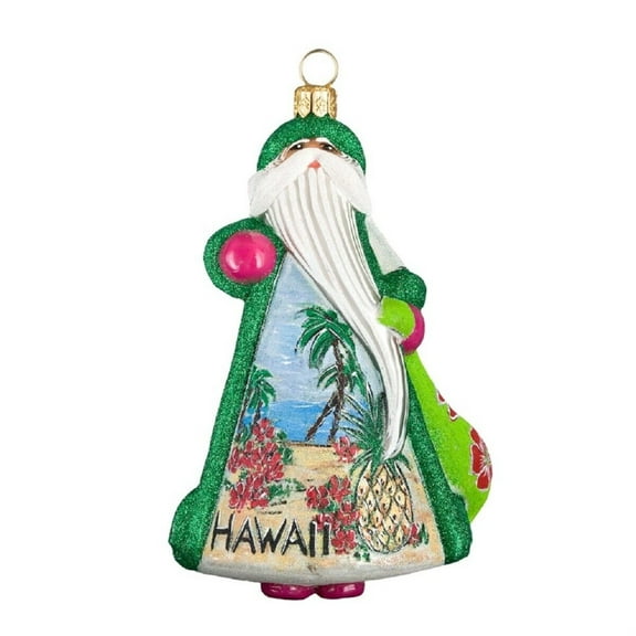 Aloha Hawaii Santa with Hula Dancer Polish Glass Glitterazzi Christmas Ornament