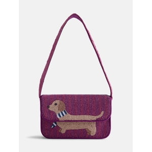 Free Assembly Beaded Dachshund Flap Shoulder Bag