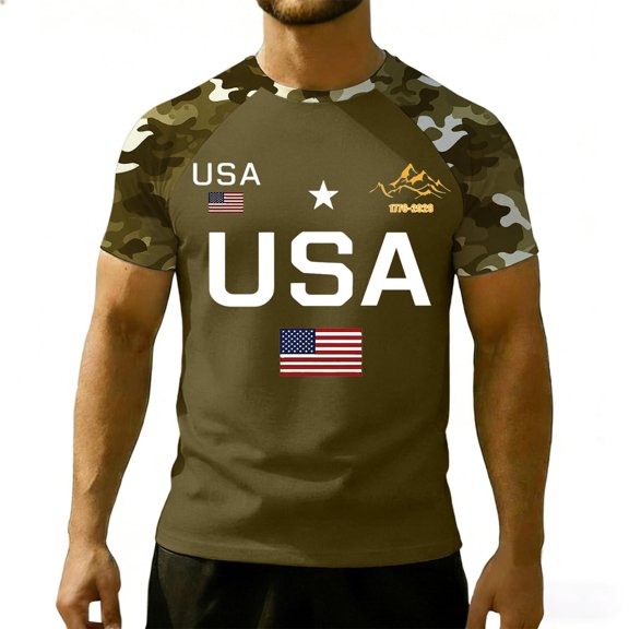 Men's USA Patriotic Independence Day Shirt American Flag Graphic Casual Fourth of July Tee