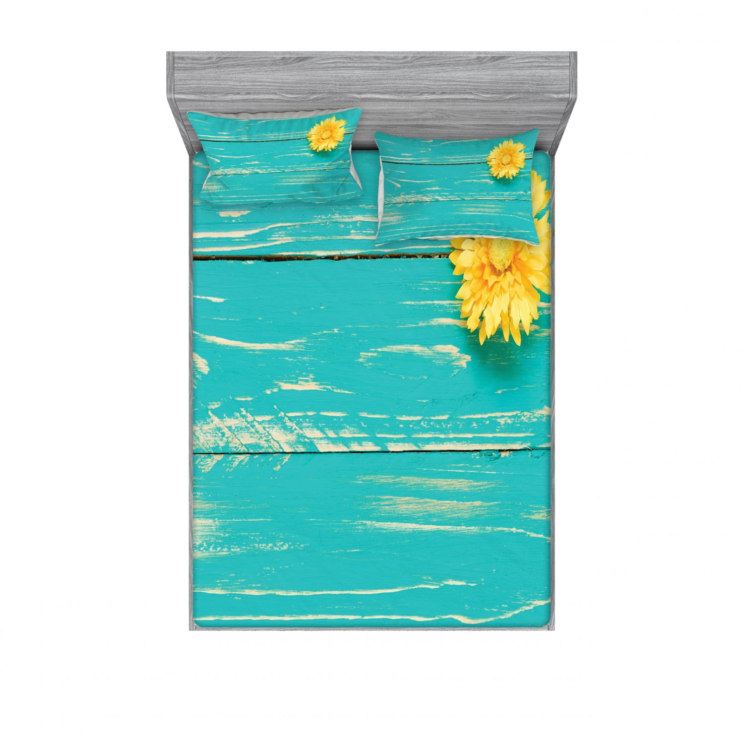 Rustic Bedding Set with Sheet & Covers, Flower on Vintage Wooden