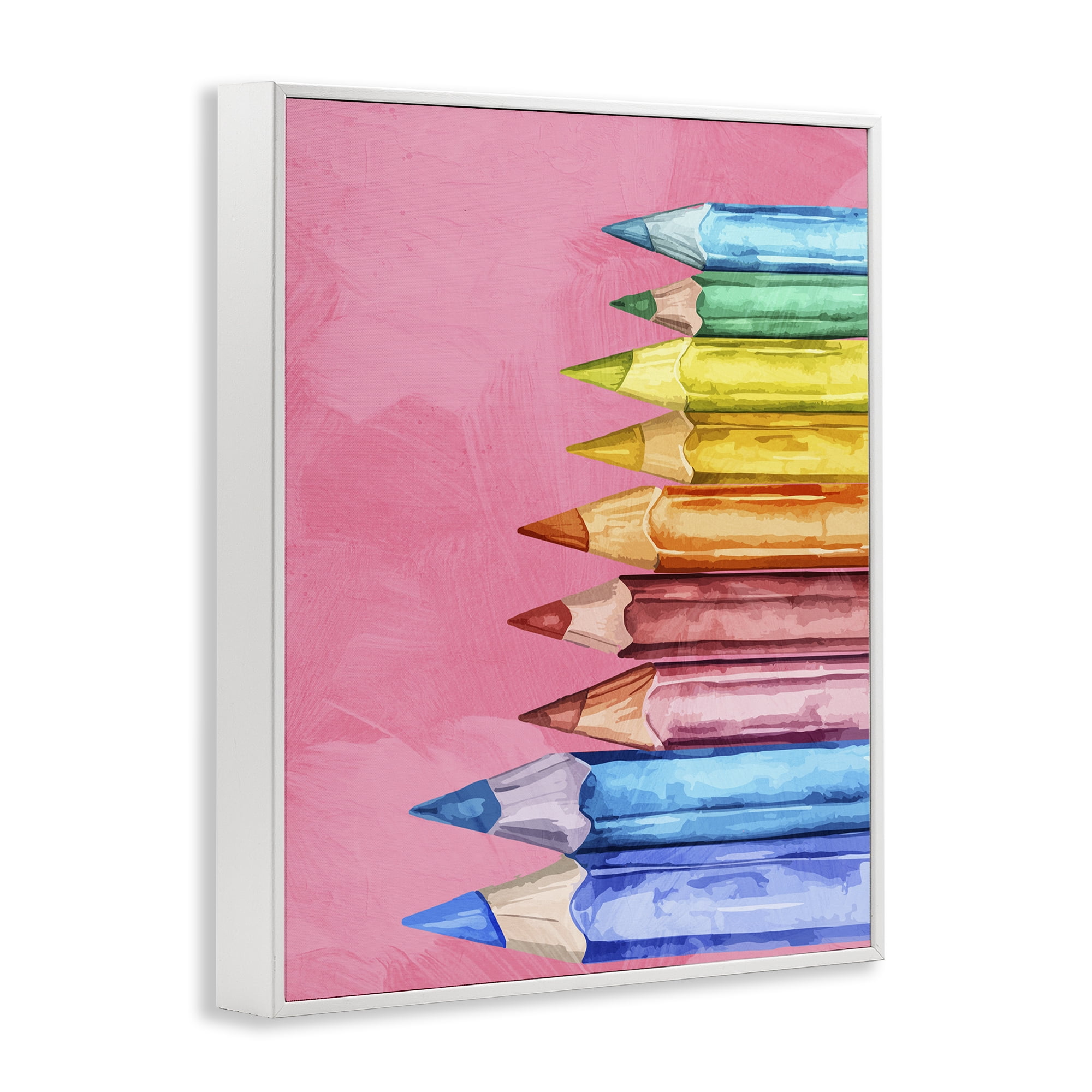 Stupell Industries Vibrant Pencils on Pink White Framed Giclee Art, design by Kim Allen