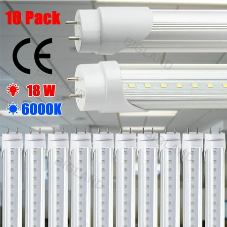 18w Fluorescent Tube - 10 Pack 18W T8 LED Tube Light Fixture 4ft Fluorescent Bulb Clear Lens Transparent Cool White 6500K