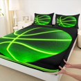 thumbnail image 3 of jejeloiu Neon Green Basketball Bed Sheets,Ball Sport Game King Sheets For Boys Teens 4-Piece, 3 of 7