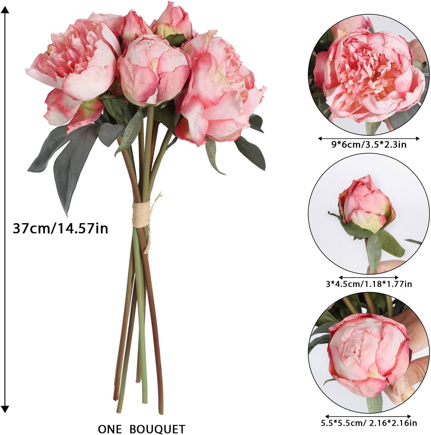 ABCISI 2 Bouquets Artificial Peonies, Silk Flowers 14Heads Vintage Fake Flowers, Faux Peony for Flower Arrangements, Lifelike Decor for Centerpiece Home Table Dining Room (Multi-Pink)